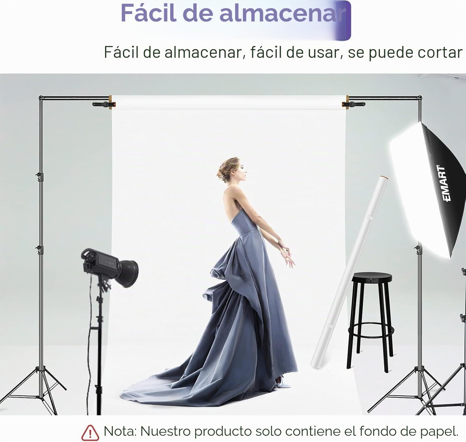 EMART Fondo Fotográfico Blanco, 1,3x4,9m Rollo de Papel Telón de Pared | Mate Sin Costuras para Sesión de Fotos, Fotografía de Producto, Retrato