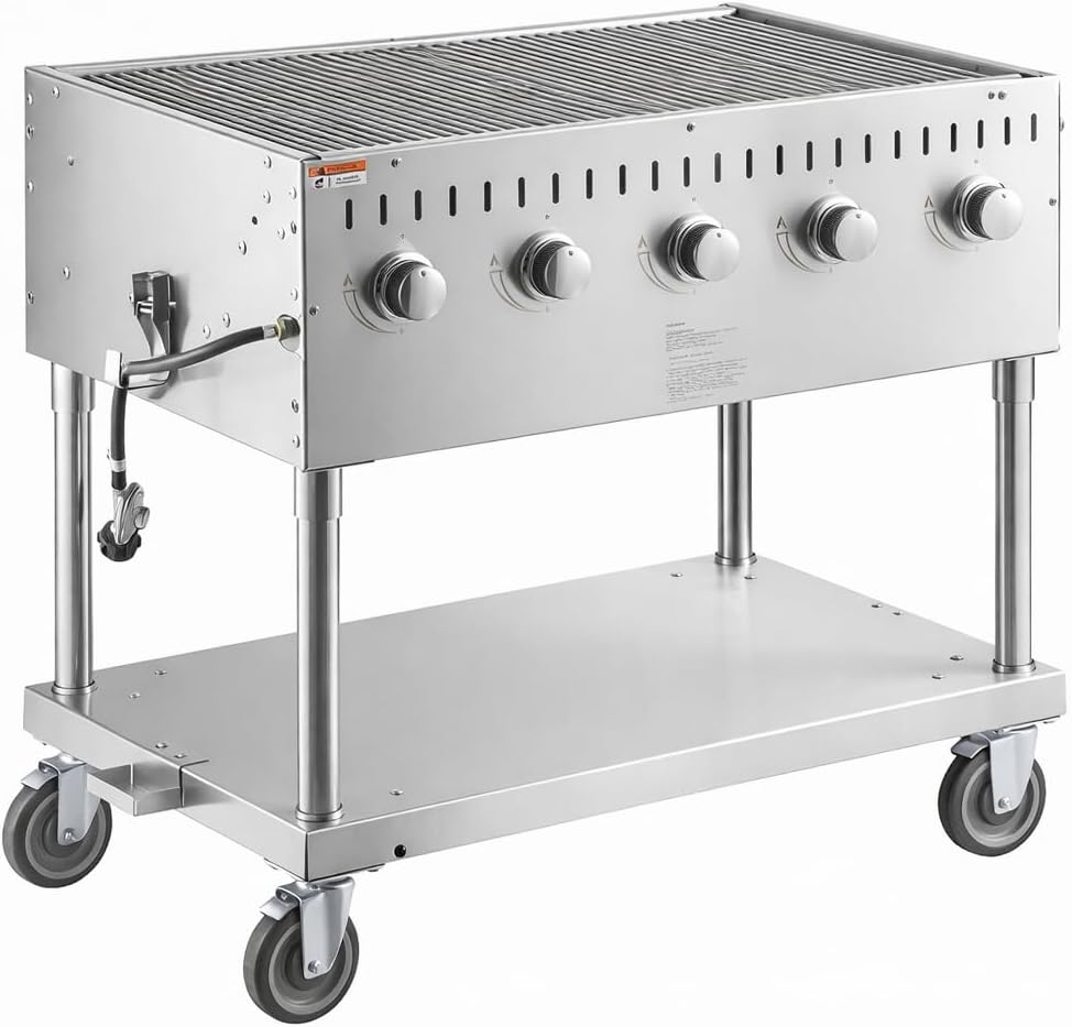 Commercial Stainless Steel Outdoor Liquid Propane Grill, 60" Cooking Surface, 8 Burners, 128,000 BTU, for Restaurant Patio, Resort, Catering, Outdoor Kitchen, Hotel