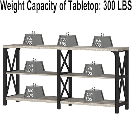 Miniatura 97 de IBF Mesa de entrada de granja, mesa consola larga rústica detrás del sofá, moderna mesa de sofá de madera de metal con estantes de almacenamiento,
