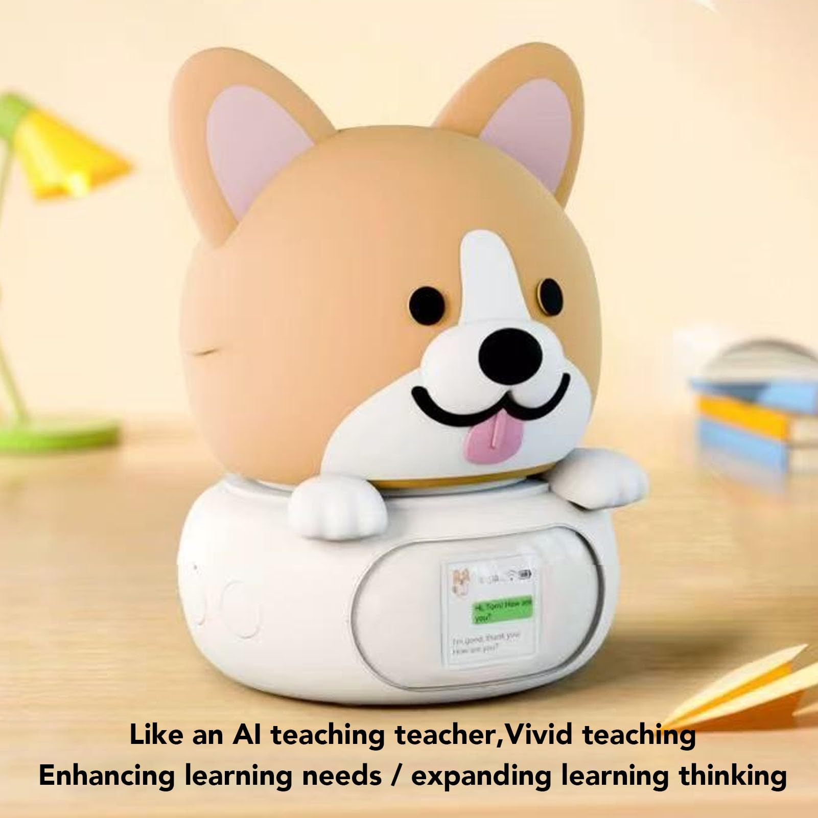Ai Desk Robot Companion, Smart Ai Learning Chat Robot, Silenzioso con Luce Notturna con Comandi Vocali e Wi-Fi, Modalità Blocco Bambini, Ideale per Comodino, Scrivanie e Casa (Cagna)