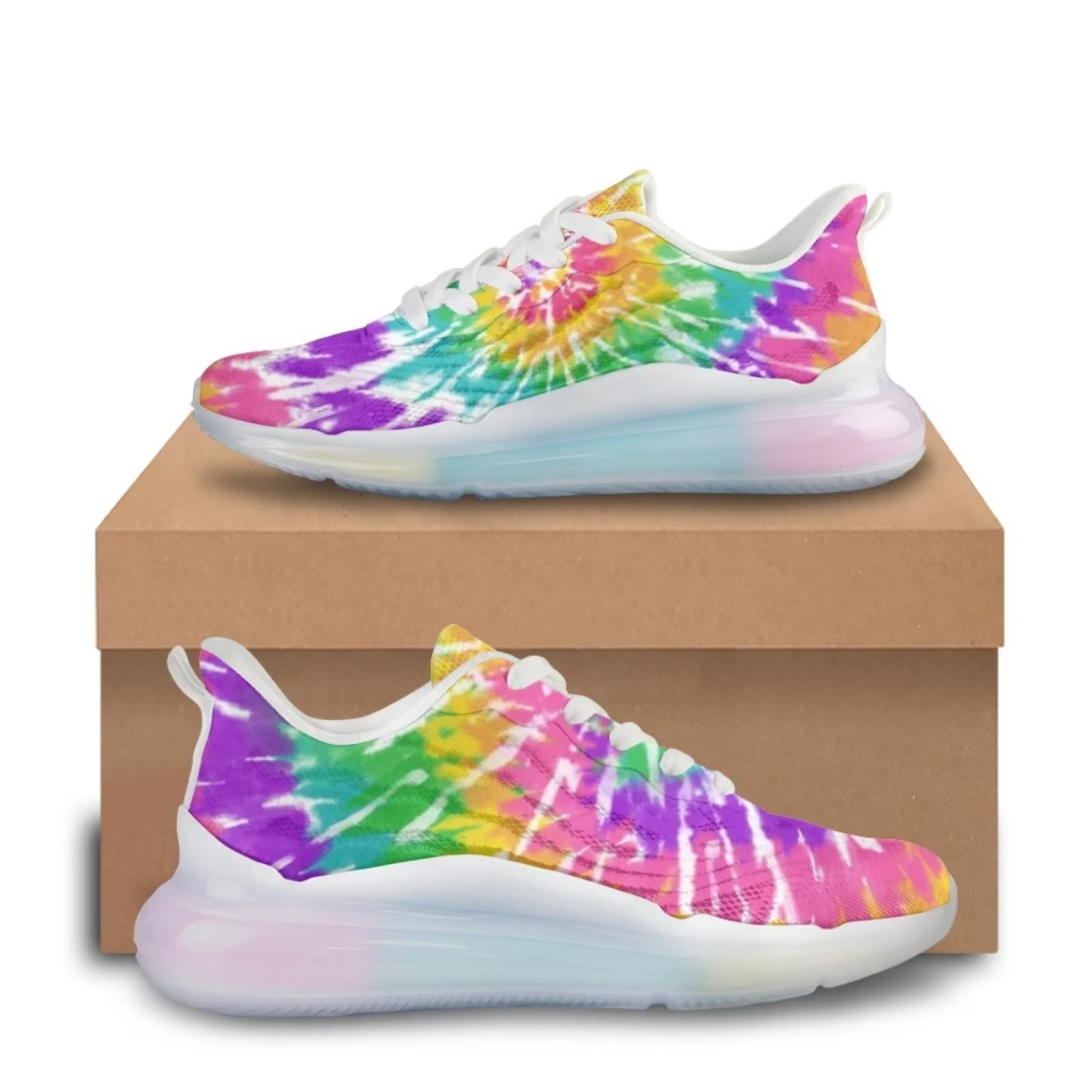 chaqlin Scarpe da ginnastica arcobaleno con cuscino d'aria per donne e ragazze, scarpe da corsa sportive in maglia leggera