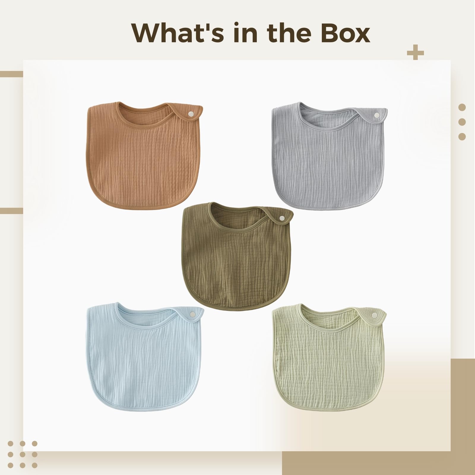 5 STK. wasserdichte Bandana-Lätzchen für Babys, weiche Baumwolle für Jungen und Mädchen, Verstellbarer Druckknopfverschluss, bequem und modisch, mit großer Abdeckung für Alltag und Mahlzeiten