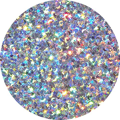 Hemway | Ultra-Schein-Glitter Feinstsichter 1/128" 0,008" 0.2mm (Silber Holographic Stars & Moons) – Bild 2