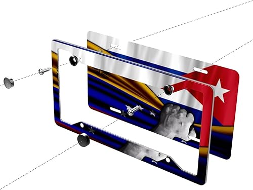 Miniatura 6 de Juego de marcos de matrícula y placa de matrícula delantera con bandera de Venezuela y bandera cubana de Venezuela para hombres y mujeres, cubiertas