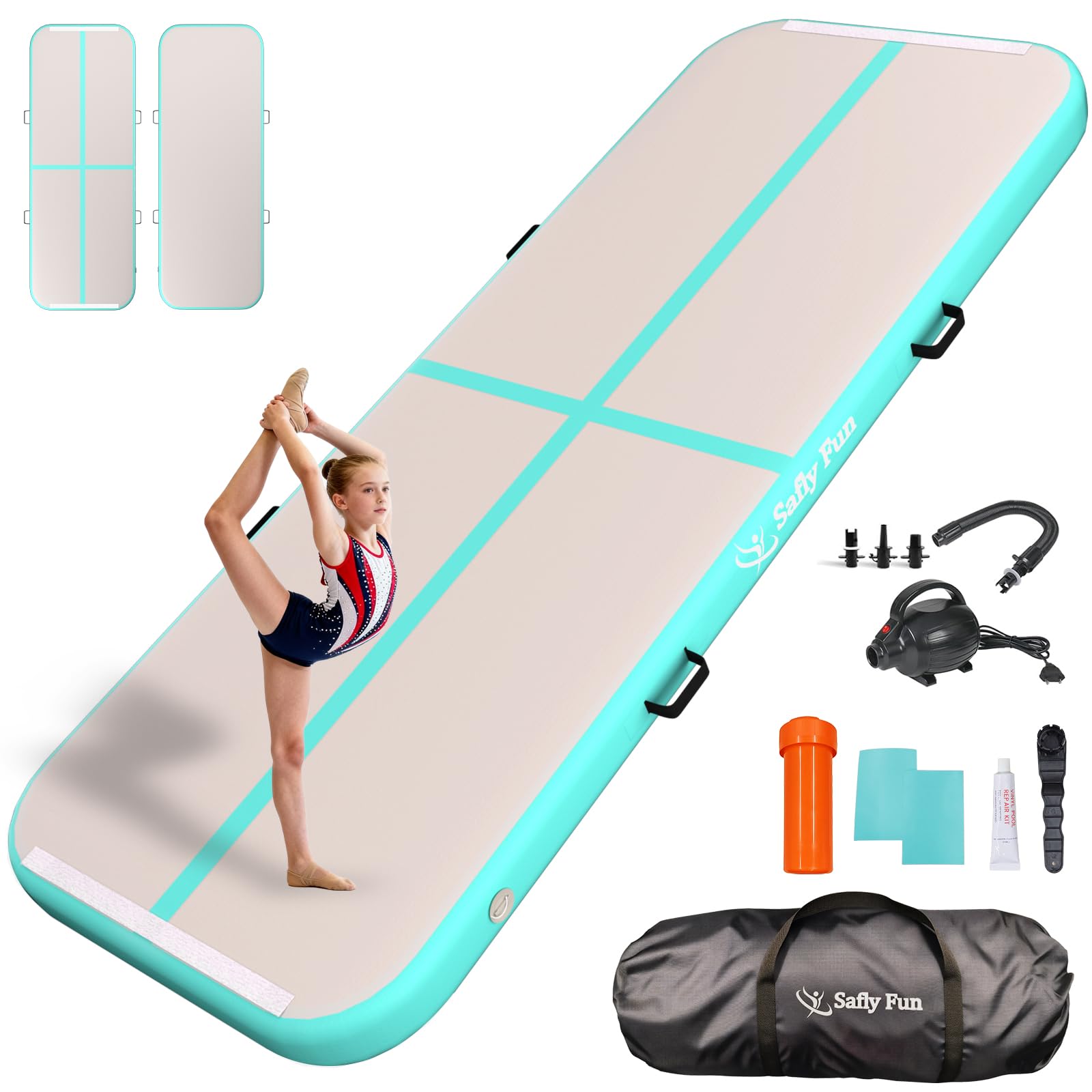 inflatable gymnastics mat 6.6ft/10ft air tumble track training mat 4/8 inches thick tumbling mat with electric pump for home use/tumble/gym/training/cheerleading/water/yoga