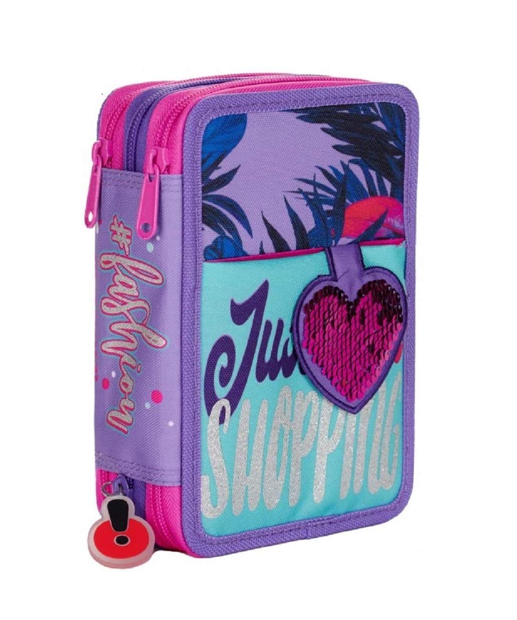 Scuola Zaino FASHION estensibile GIOCHI PREZIOSI con pop-up + astuccio zip 3 piani completo + omaggio portachiave con paillettes + omaggio 10 penne colorate + segnalibro