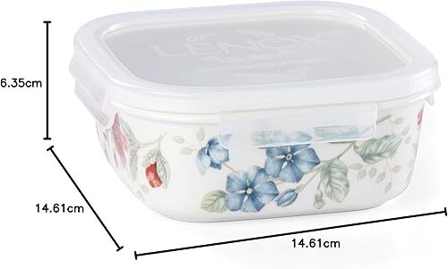 Vista 33 de Lenox recipiente para horno oval de porcelana con borde festoneado, diseño de pradera de mariposas., Blanco