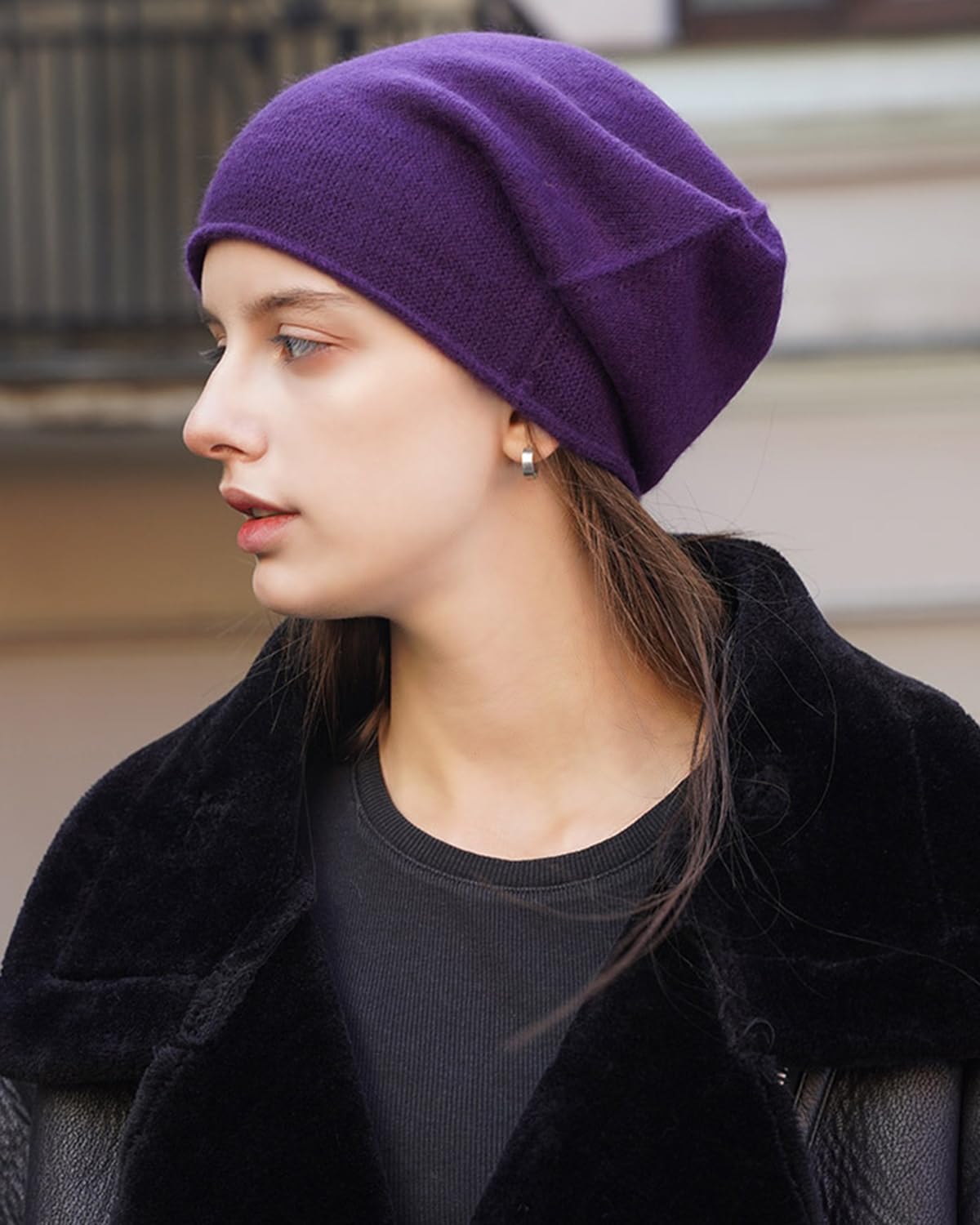 YUONNY 100% kaszmirowa dzianinowa czapka damska, ciepła luźna czapka beanie z zwijanym brzegiem na jesień zimę, wszechstronna miękka czaszka czapki outdoorowe sportowe na narty prezent