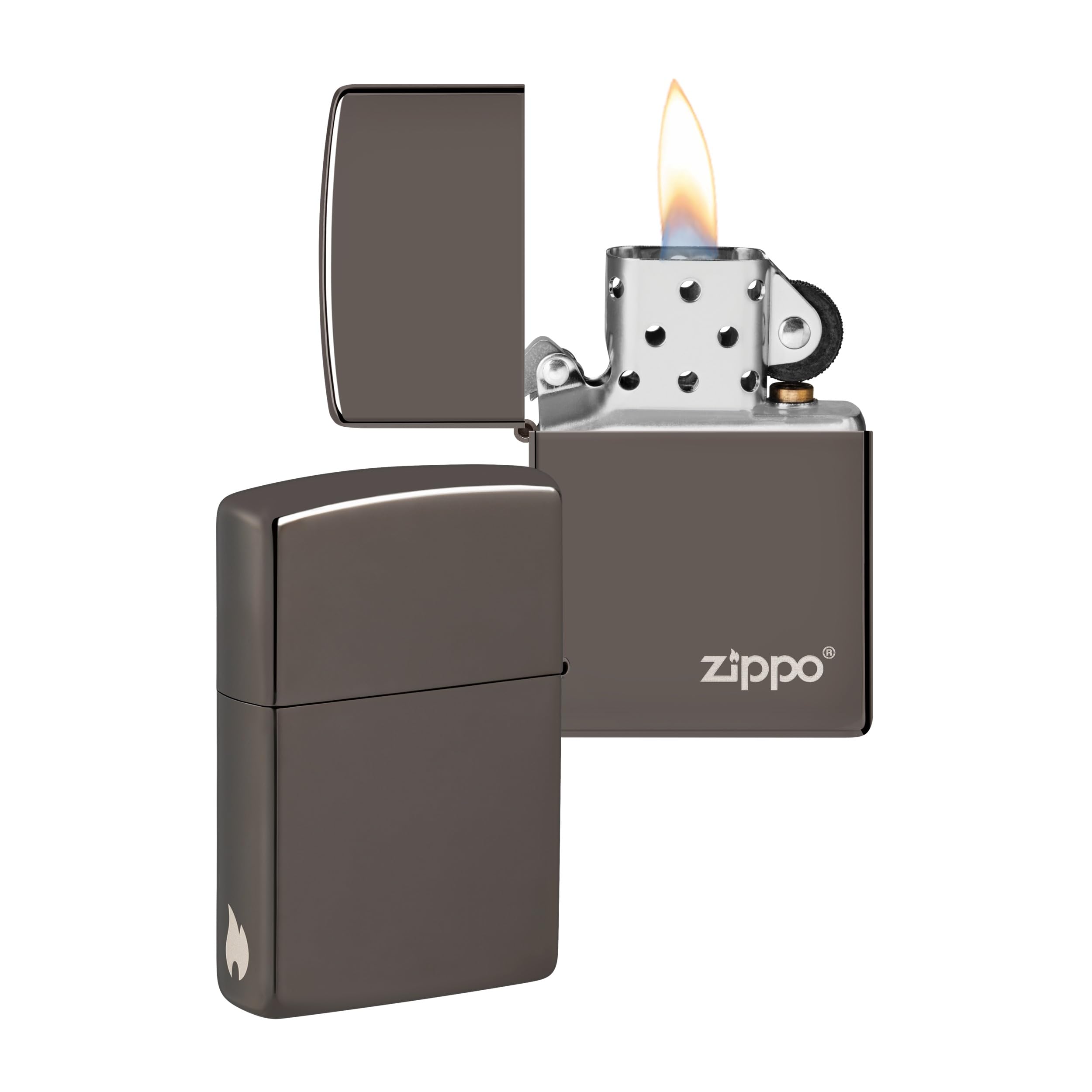 Zippo Sturmfeuerzeug - Black Ice mit Logo & seitlicher Flammengravur - Nachfüllbar - Wiederverwendbar - Windfestes Design - Geschenkbox - Made in USA - Amazon Exclusive