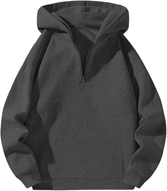Pullover Hoodies For Men Quarter Zip Drop Shoulder Sweatshirt Men Drawstring Hooded Street Fashion Clothing
