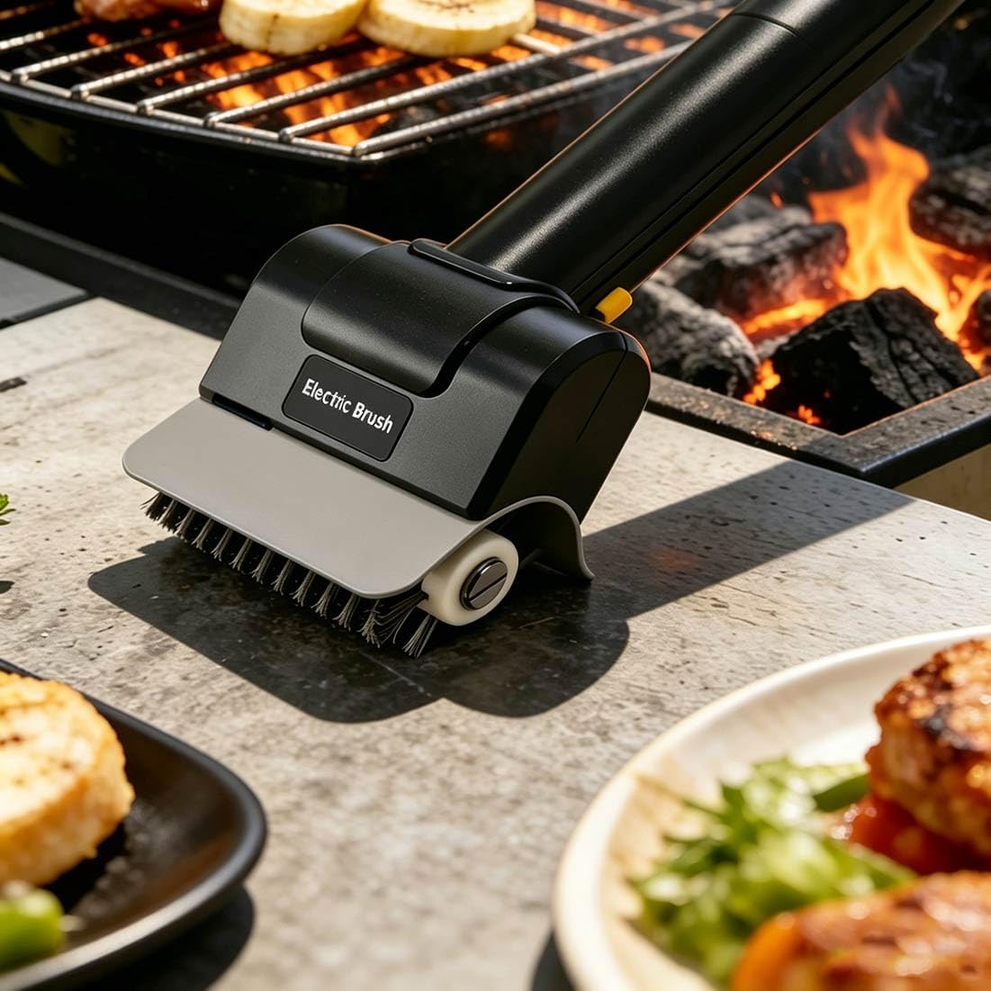 Cepillo Eléctrico para Barbacoa, Limpiador eléctrico Recargable de 1100 RPM, batería de 2000 mAh, Cabezal de Cepillo de Acero Inoxidable, para Parrillas de Gas y carbón.