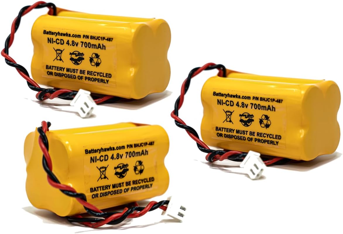 (3 Pack) BL93NC487 BL93NC484 BAA-48R DAA700MAH 4.8v 700mah Exit Sign Emergency Light NiCad Battery 4.8v 500mah White Connector