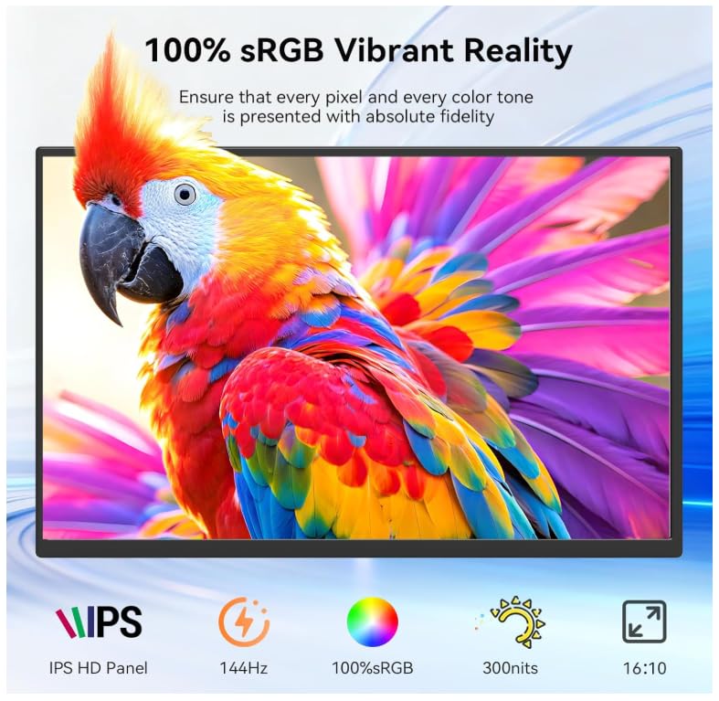 Image of Portable Gaming Monitor, 16-inch, 2.5K QHD, 144Hz | Travel Monitor with Built-in Speakers, Compatible with Laptops, Computers, Switch, Xbox, PS5, and PS4