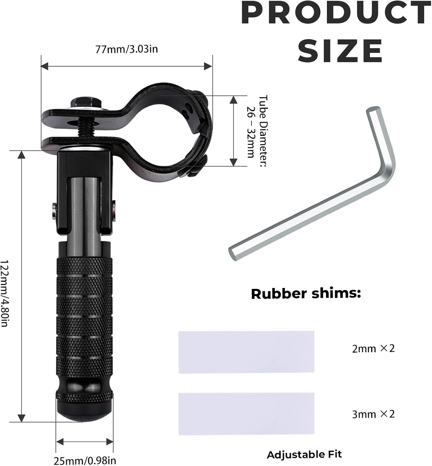 2-in-1 Clamp-On & Bolt-On Foldable Foot Pegs, Motorcycle Foot Pegs with Removable Pipe Clamps, M8 Mount or 26–32mm Tube Fit, for E-Bike, Mini Bike & Custom Builds （1 Pair, Matte Black)