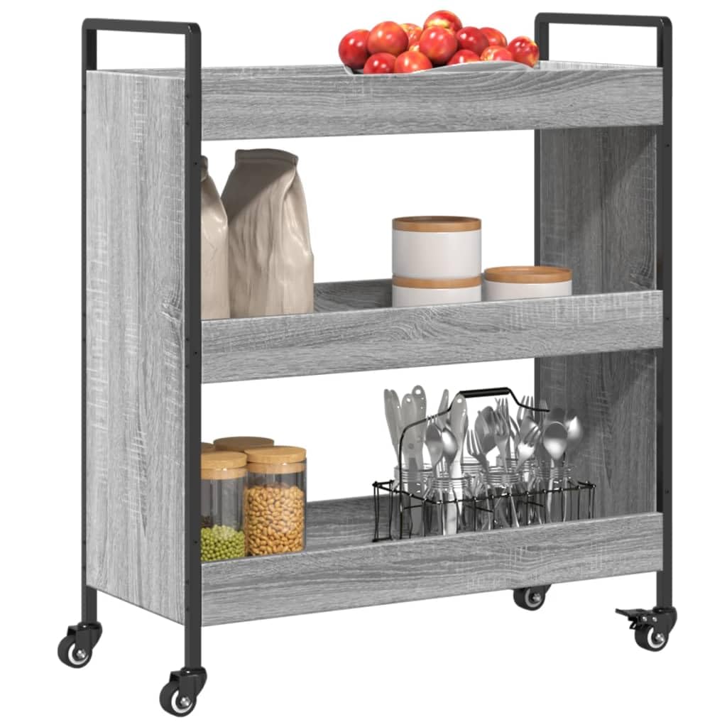 Mangloder - Carro de cocina gris Sonoma 70 x 30 x 82 cm, de material de madera, con 4 ruedas, 2 frenos, carrito con ruedas como carrito auxiliar, estante con ruedas y almacenamiento para cocina, baño