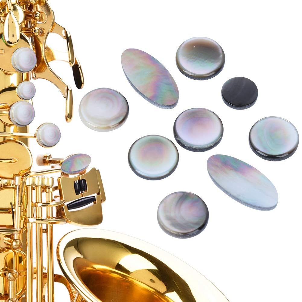 Tbest Bottoniera per Sassofono, 9 Pezzi, Set di Bottoni per Chiave Sax in Bianco e Nero, Accessori per Strumenti Musicali, Accessori per Decorazioni per Bottoni per Sassofono