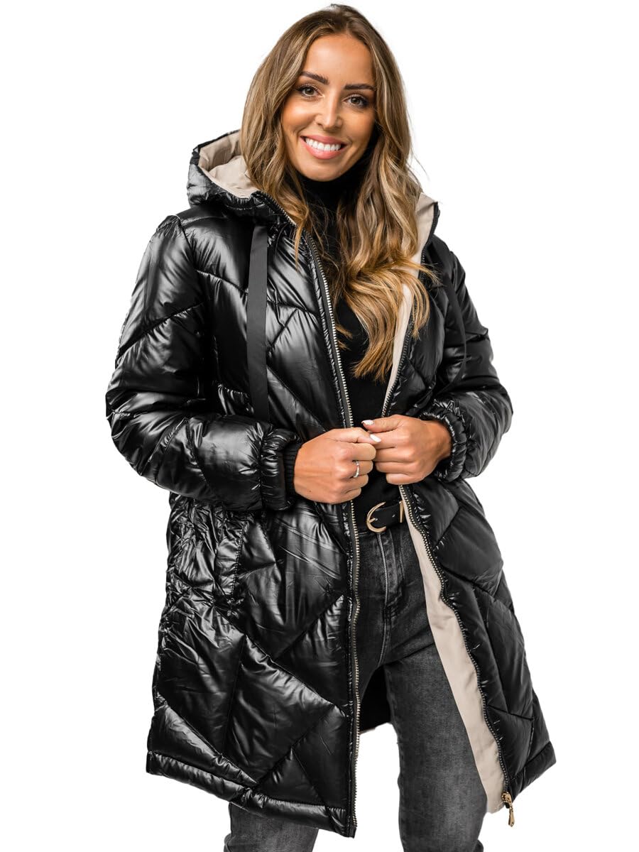 BOLF Mujer Chaqueta acolchado de Invierno con Capucha Cierre de Cremallera Chubasqueros Cazadora Plumas Jacket Ropa de abrigo Zip Deporte Ocio Estilo Estilo Casual Mix D4D