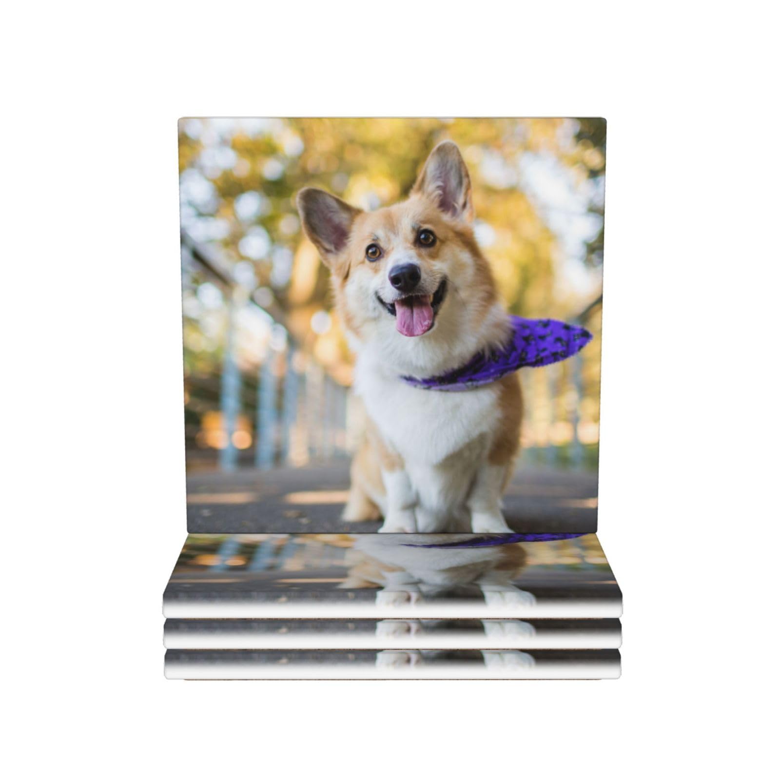 Untersetzer mit Hunde-Corgi-Motiv, bedruckt, Keramik, 4 Stück