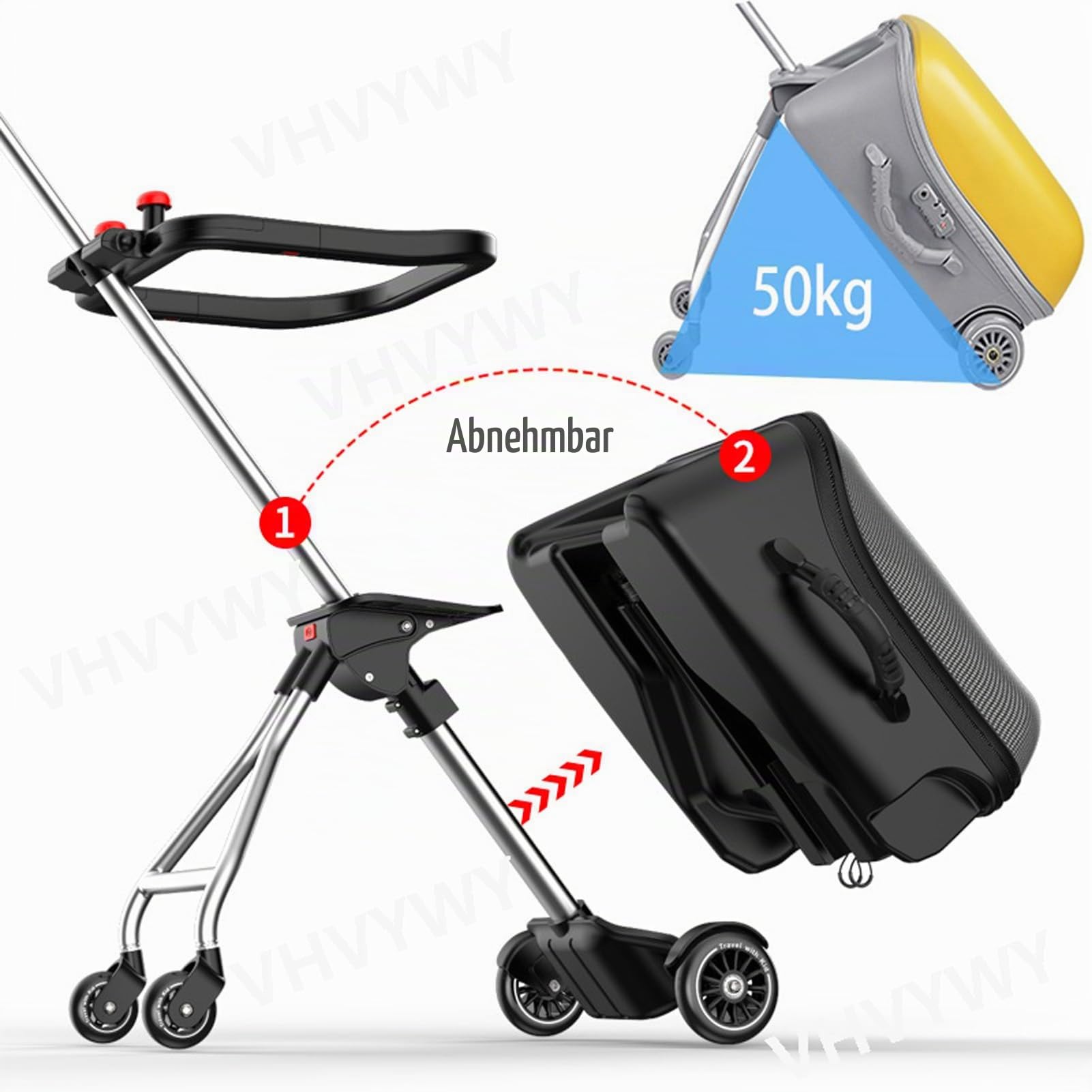 Aufsitzgepäck für Kinder – 50,8 cm faltbarer, erweiterbarer Koffer mit Kindersitz, 2-in-1 leichter Kinderwagen und Koffer-Set mit Leitplanke, grün