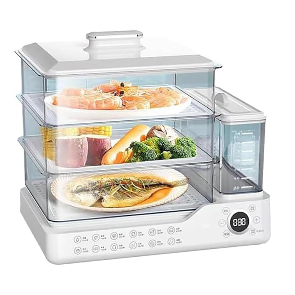 Cuisine Vapeur 24L & Rapide - 800W, 3 Étages,Vapeur en 5s, 3 Niveaux Inox, Minuteur 24H et Maintien au Chaud, Cuisson Saine et Intelligente (A)