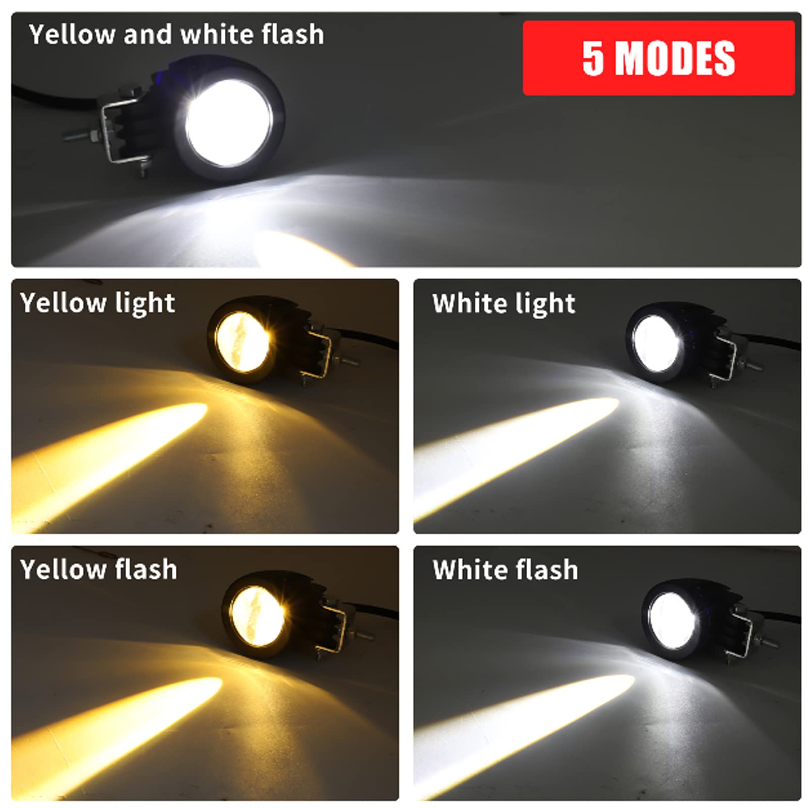 Biqing [Double Couleur 5 Modes] 10W Phare Moto LED,Universal 12V 24V LED Feux Additionnels Moto Phare Antibrouillard Ambre/Blanc Phare Auxiliaire Moto Étanche IP67