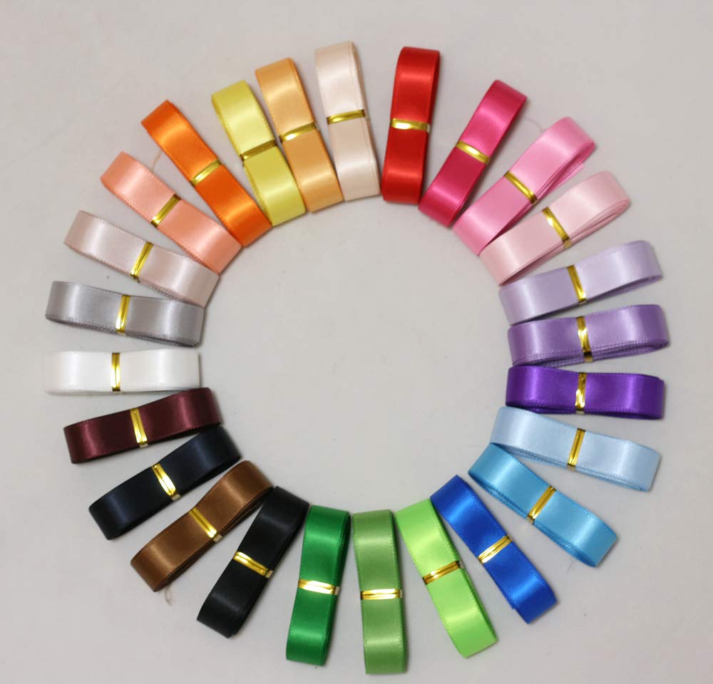 Cheonus Total 100 Yards 16mm Double Side Satin Ribbon 4 Yards 25 Multi Colors Hair Bows Accessory Wedding Bridal Shower Party Decoration Gift Wrapping DIY Craft Supply Ornaments Sewing