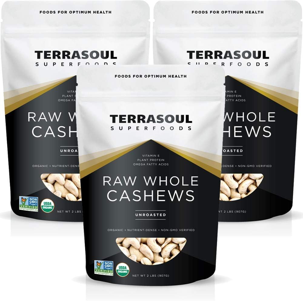 Terrasoul Superfoods Organic Raw Cashews, 6 Lbs (Pack of 3), Premium Quality for Snacking, Baking, and Culinary Creations
