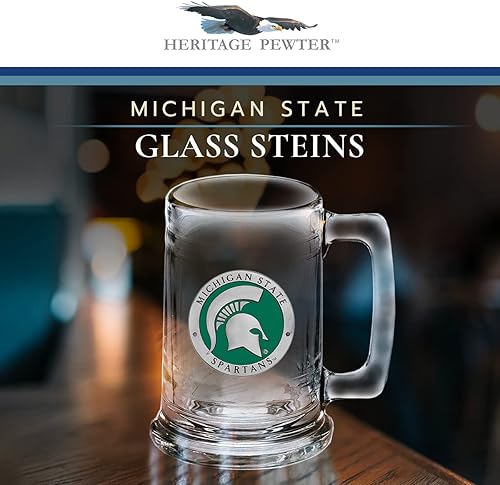 Heritage Pewter Vaso de cerveza del estado de Michigan  Vaso de cerveza de estilo alemán de 15 onzas  Incrustación de metal Alma Mater de peltre