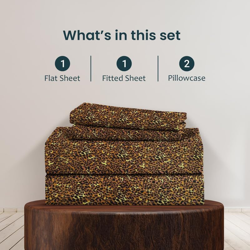 4-Piece Luxury Sheet Set | 100% Pima Cotton | 600 TC | Deep Pocket Fits Upto 30" | Ultra-Soft & Breathable Bedding | Queen Size, Leopard Print