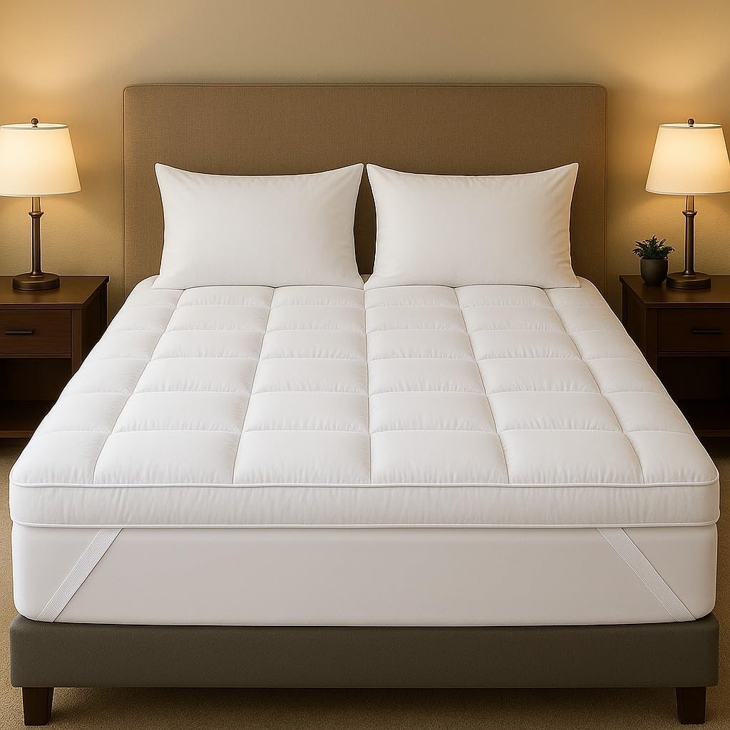 Super King Mattress Topper 10cm Thick Quilted, Extra Deep, Ultra Fluffy, Hotel Quality, Breathable Microfiber Topper, Securely Fits with Elastic Straps, Enhances Comfort & Supports Restful Sleep