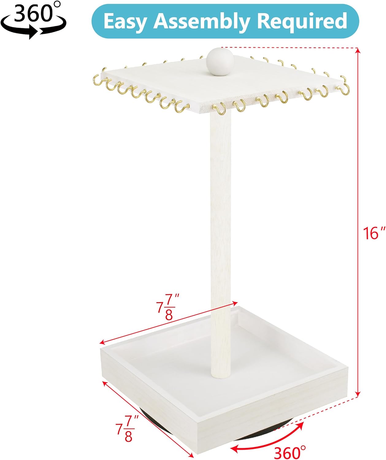 Ikee Design 2 Pcs Set Wooden Rotating Jewelry Display Stand Tower for Shows,Jewelry Organizer for Necklace and Bracelet, Rotating Necklace and Bracelet Holder Organizer,White Color
