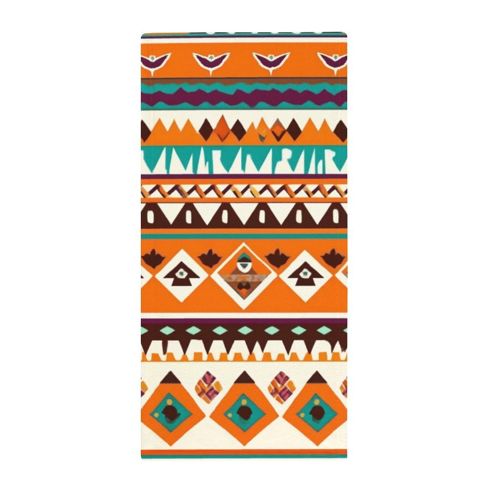 Anceky Luxury Soft Hand Towels, Seamless Colorful Aztec Pattern Ultra Absorbent & Quick Dry Bath Towels for Hotels, Yoga, Gym, Spa & Guest Bathrooms