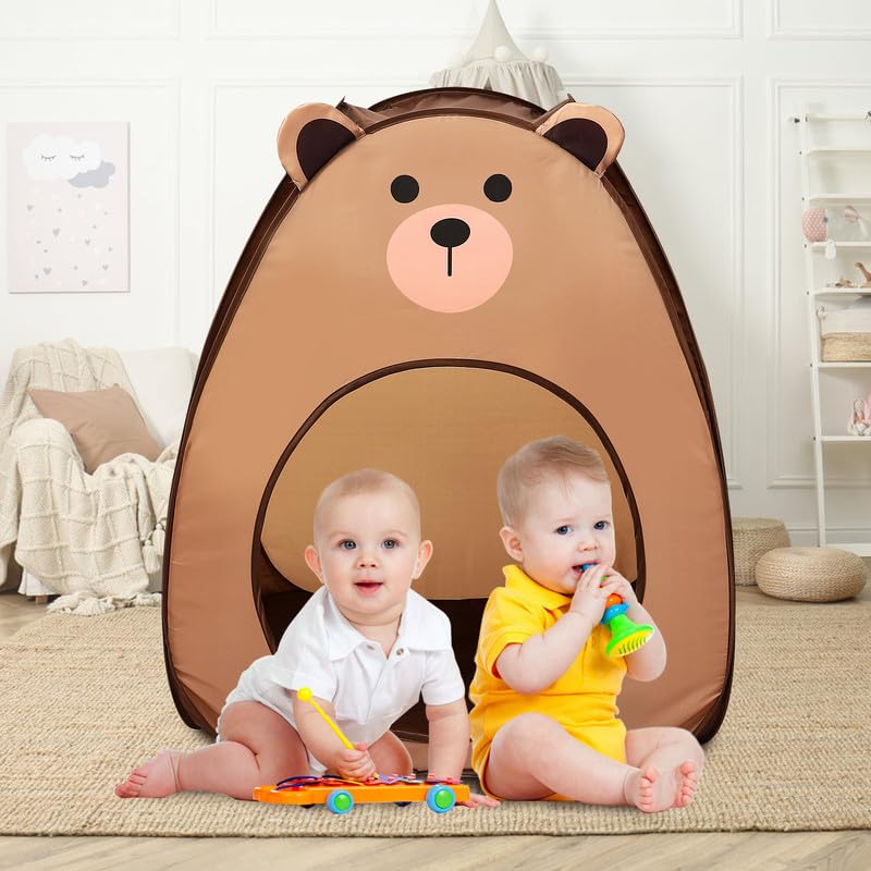 Kids Play Tent Lucky Castle Pop Up Tent for Kids Cute Tent for Boys and Girls Indoor Outdoor Playhouse with Storage Bag Perfect Kids Gift(Brown Bear), 37.5*35.5*43inch