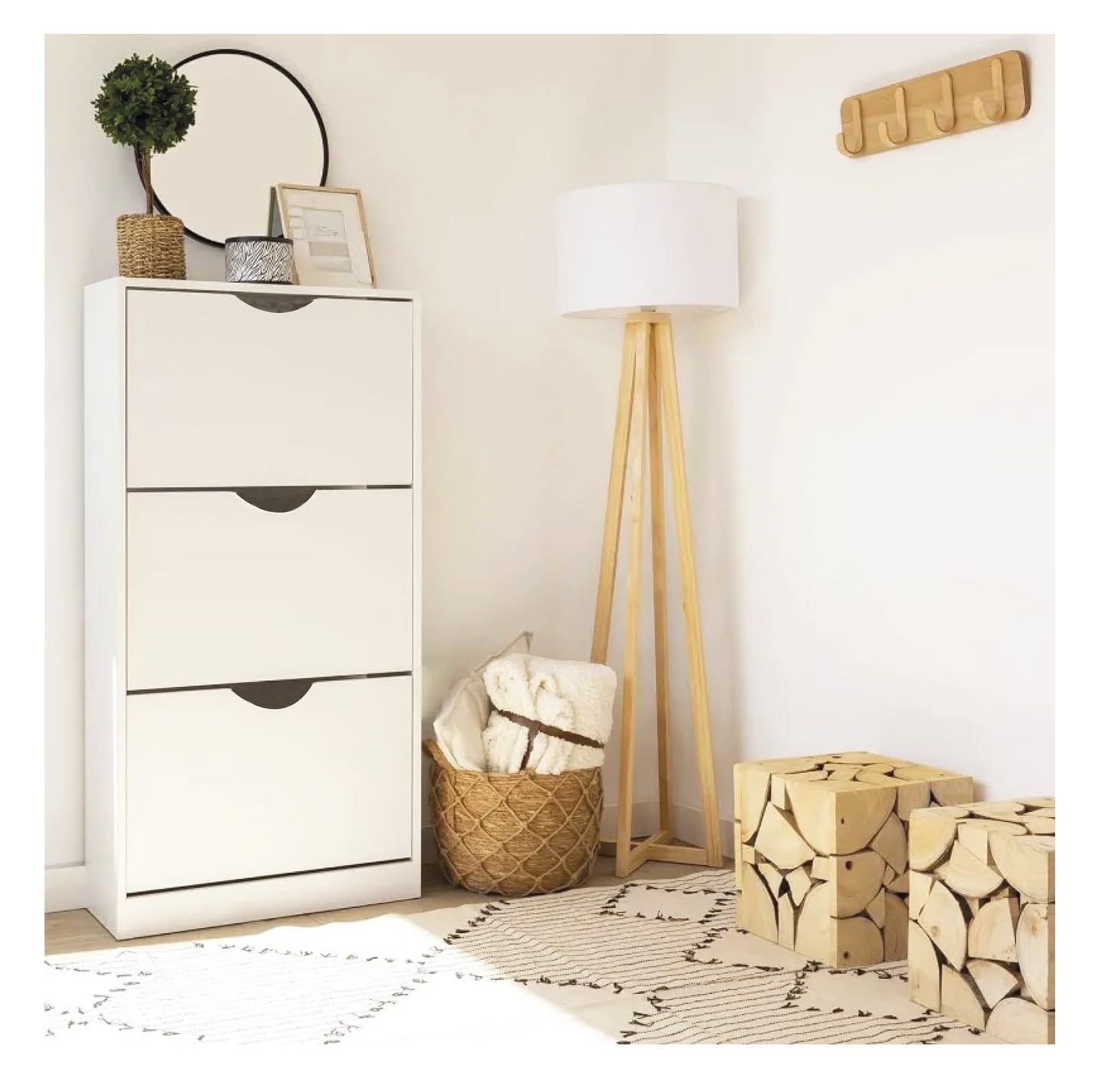 Zapatero 3 PUERTAS Blanco 60 x 24 x H 118 cm