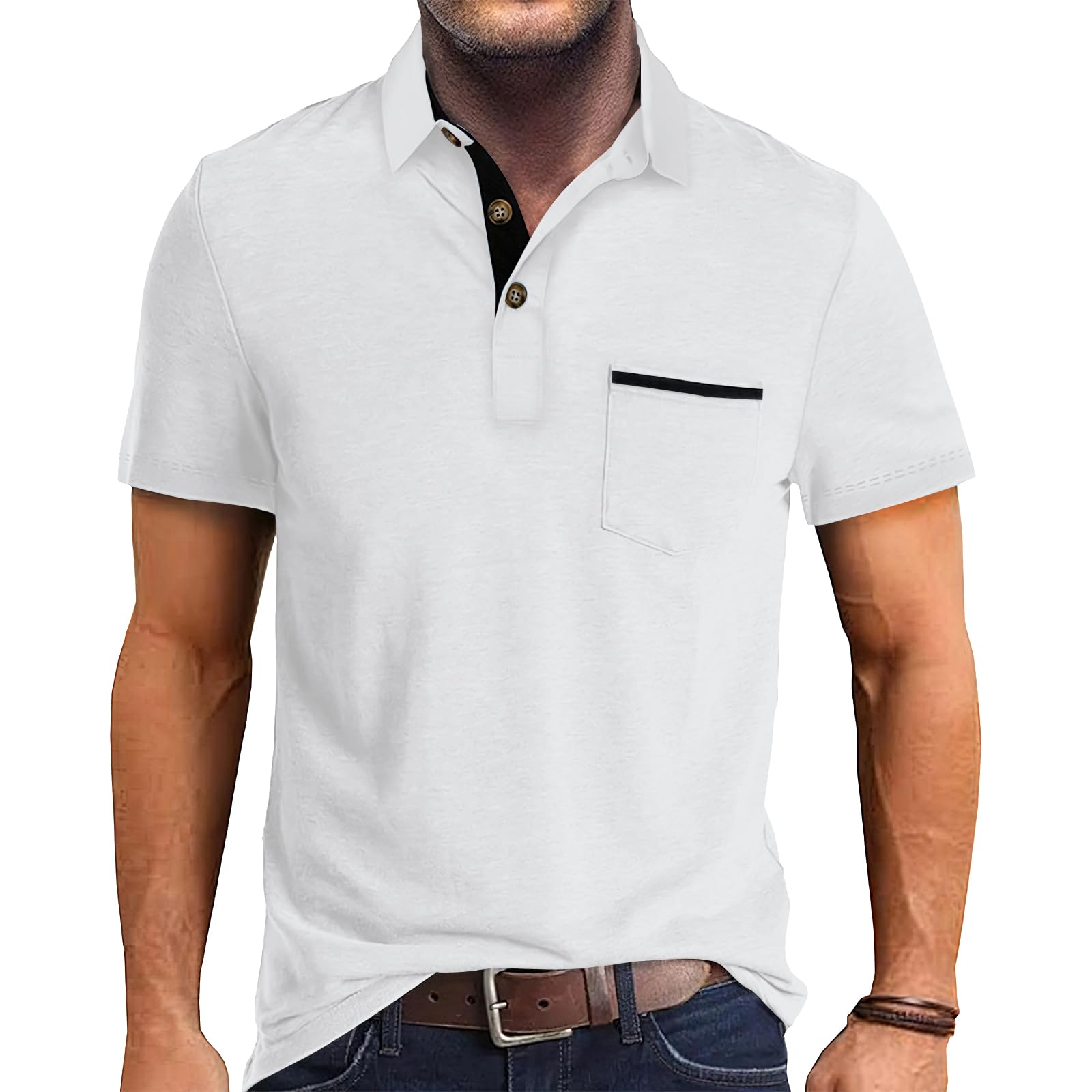 Lexiart Mens Classic Polo Shirts Cotton Button Collar Shirt with Pocket