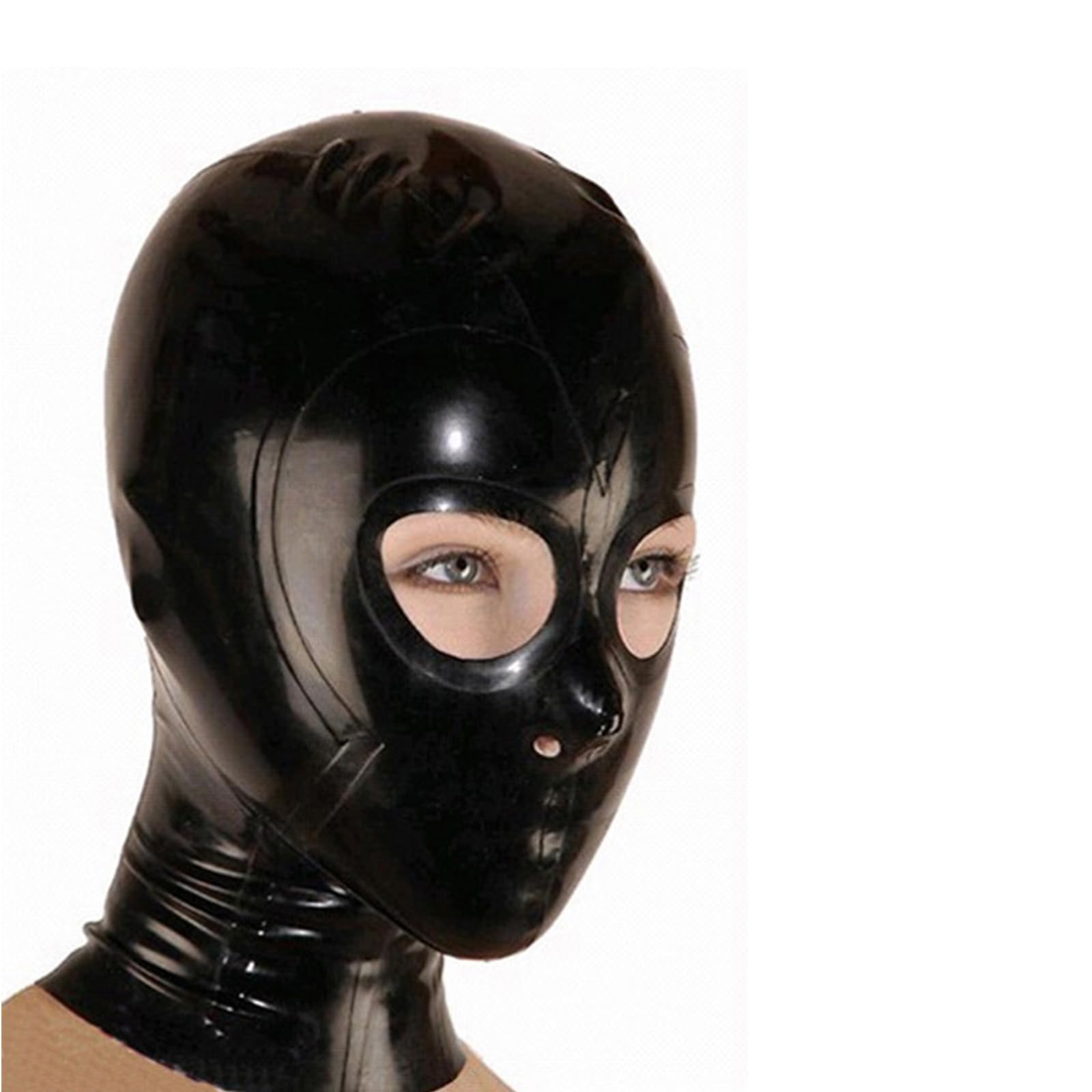 ABWL Black Latex Hood,Latex hood with open eyes and nose,Unisex Cosplay Costumes Clubwear Party Mask - G