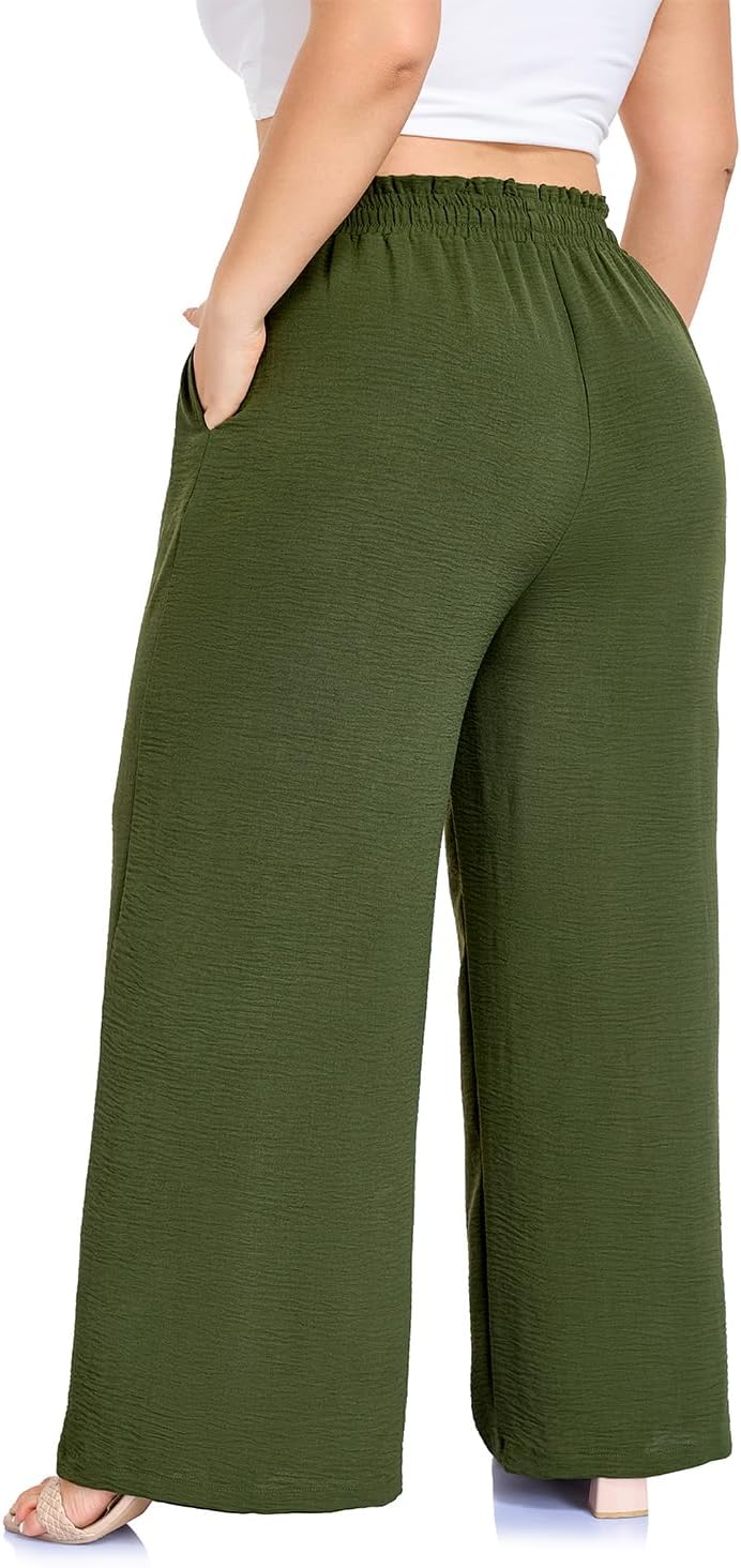Arolina Plus Size Pants for Women Drawstring Waist Wide Leg Palazzo Beach Pants with Pockets (Regular,Petite) - Image 5