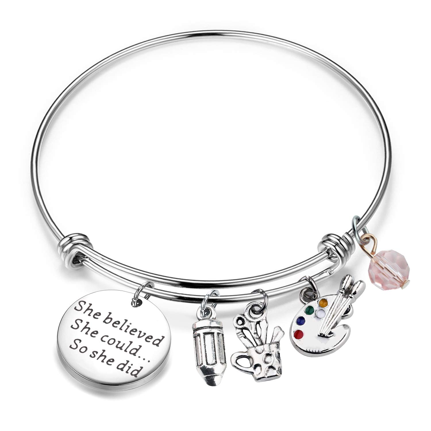 Lywjyb Birdgot Artist Gift Painter Gift Art Teacher Gift Art Student Gift Artist Bracelet Art School Graduation Gift She Believed She Could So She Did Painting Girl Bracelet