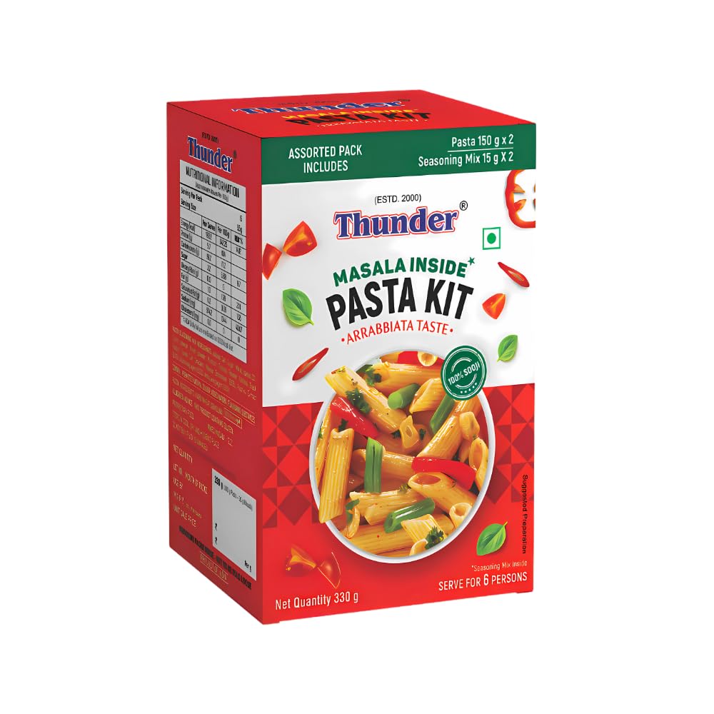 Thunder Pasta Kit | Hard Wheat Semolina Penne Pasta with High Protein & Fiber, No Maida | Ready to Cook Pasta Meal with Seasoning Mix, Net 330g | Serves 6 People, Fast & Easy Meal-image-24