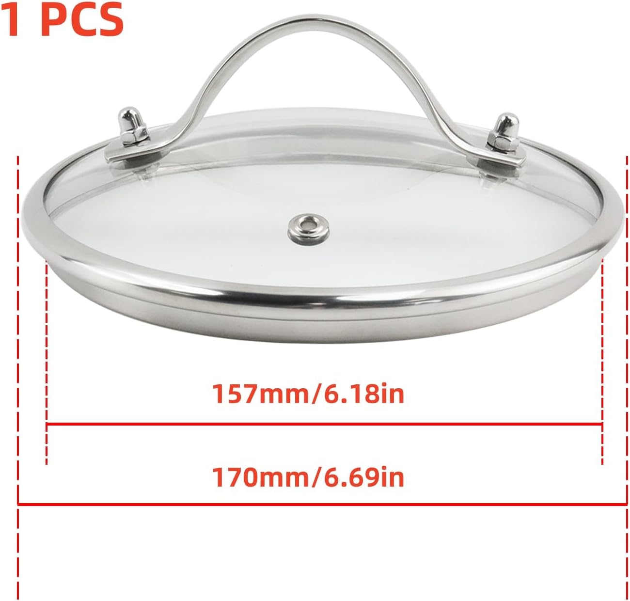 Universal Lids for Pots, Pans and Skillets, 6 Inch Pan Lid, Round Tempered Versatile Glass Pot Lids, Replacement Pan Cover for Wok, Frying, Crock Pot Lid Type-2, 1 PCS(Silver)