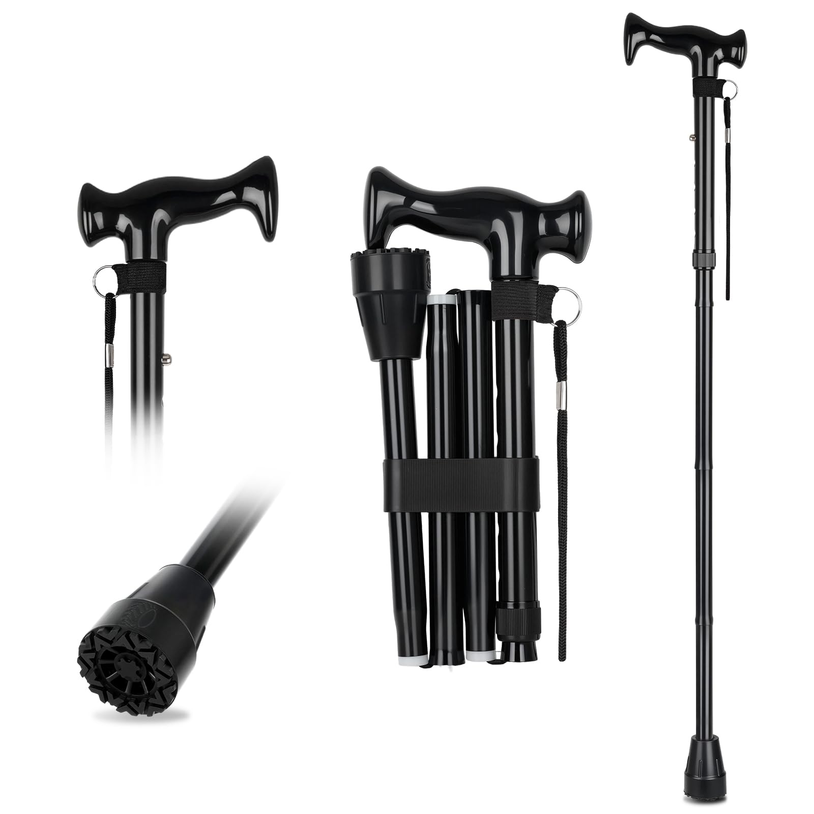 MFE Folding Cane, Adjustable Walking Cane for Men &amp; Women, Lightweight Foldable Canes with Ergonomic T Handle, Collapsible Walking Stick with Non-Slip Tip for Seniors Stability