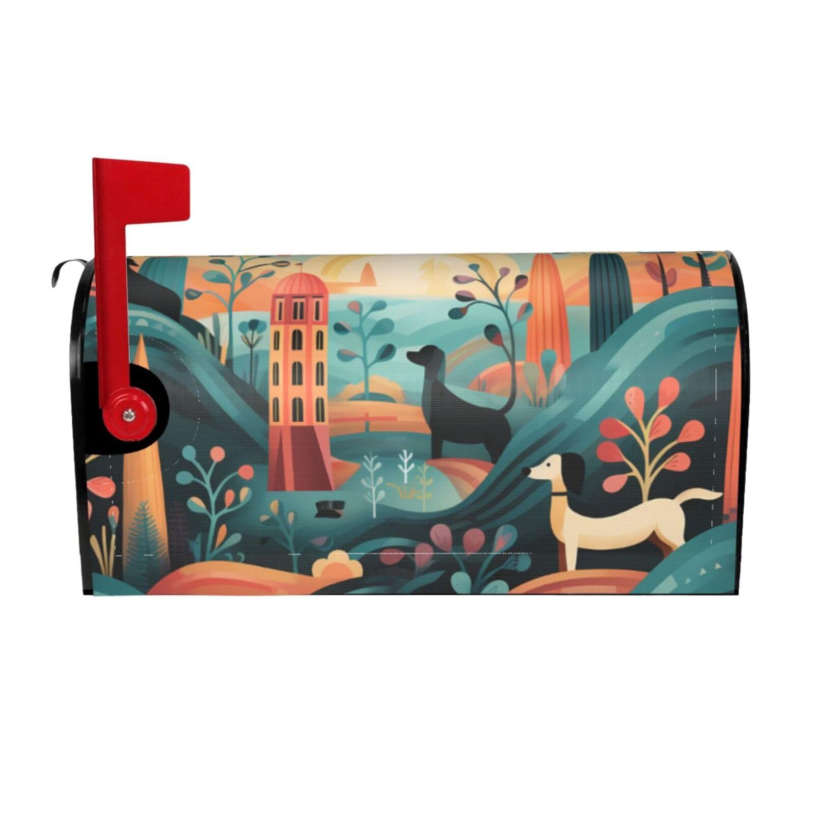 Dachshund Pattern Mailbox Covers Magnetic Wraps Post Letter Box Cover Garden Home Decor 21x18 in