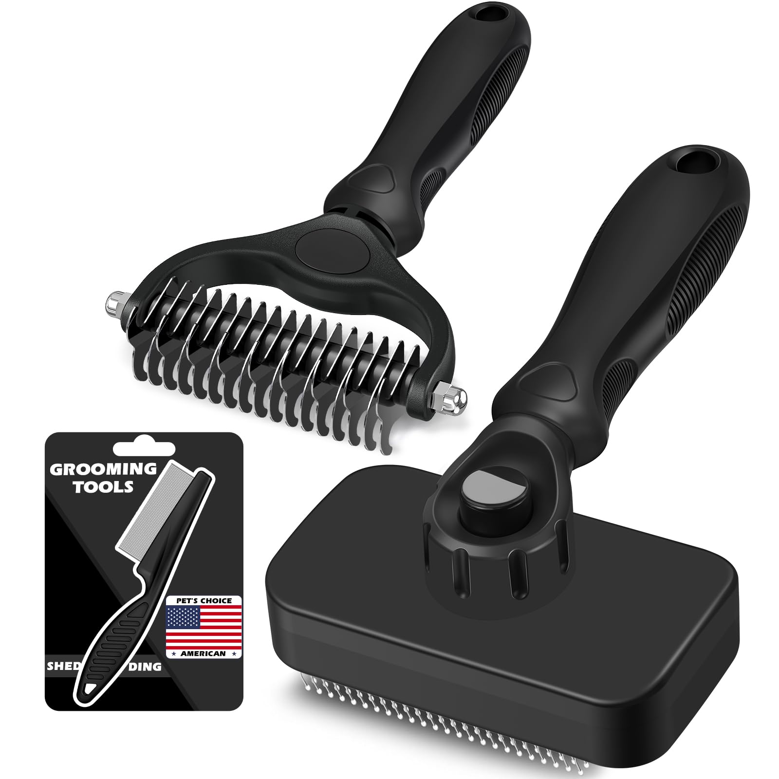 Professional 3PCS Self Cleaning Slicker Brush & Pet Grooming Rake & Flea Comb for Dogs,Ca…