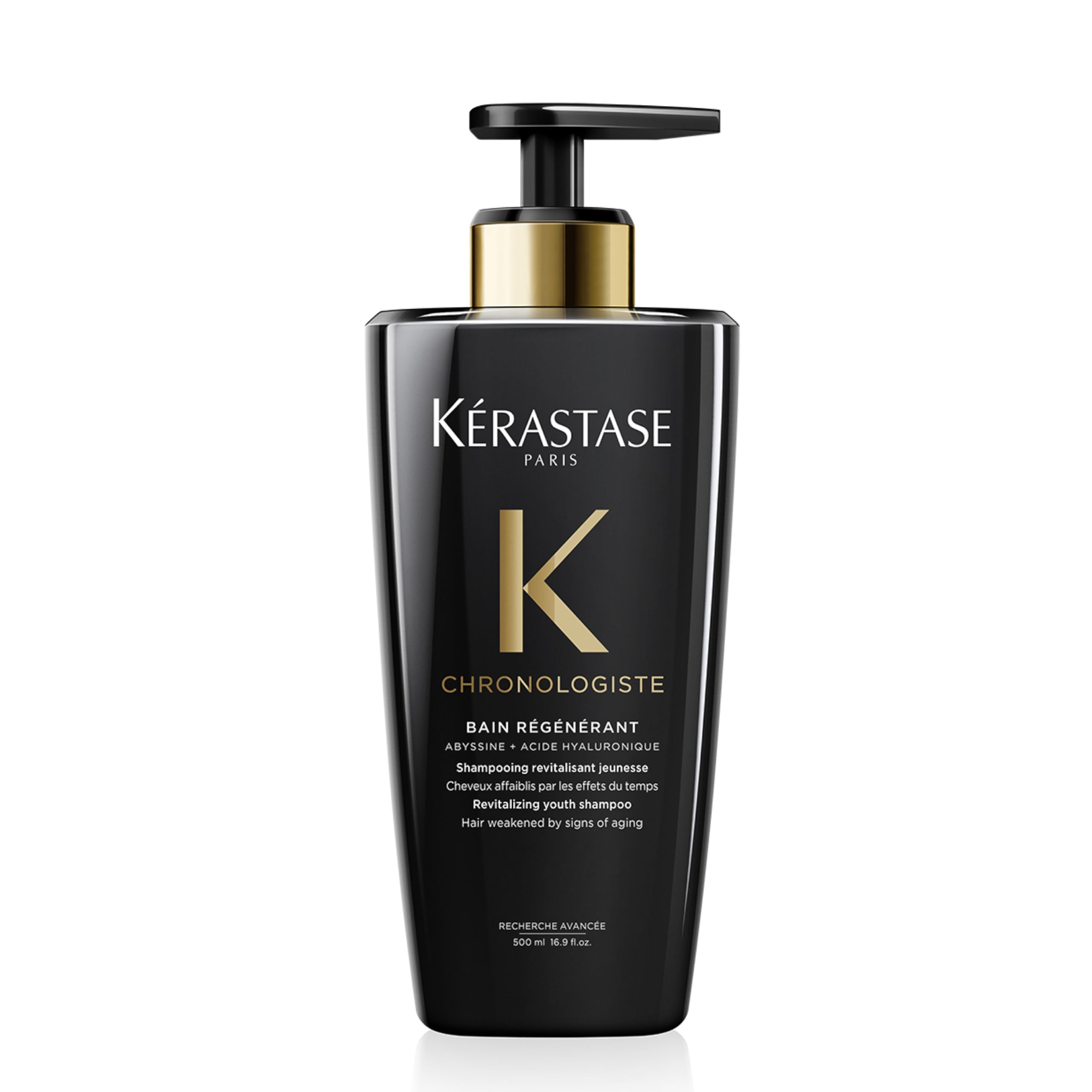 KERASTASE Chronologiste - Bain Régénérant - Shampoing Revitalisant Jeunesse - Nettoie en Douceur - +97% de Force - Abyssine & Acide Hyaluronique - Cheveux Affaiblis par les Effets du Temps - 500 ml