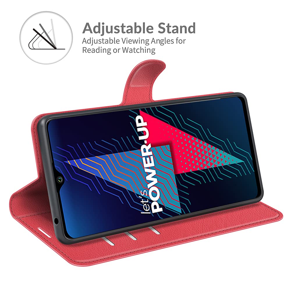 JIUNINE Cover per Wiko Power U30, Custodia Libro in Pelle Sintetica Portafoglio Case Flip Antiurto [Slot per Schede] [Chiusura Magnetica] Compatibile con Wiko Power U30, Rosso