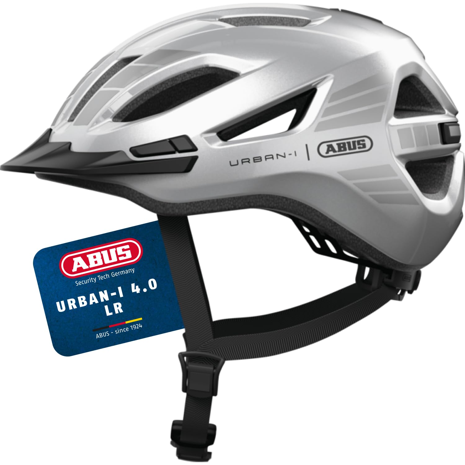 ABUS Casque Urbain Urban-I 4.0 LR, Taille L, argenté | Light Ready pour feu arrière, Zoom Spin System, protection insectes, Fidlock, EN 1078, Unisexe