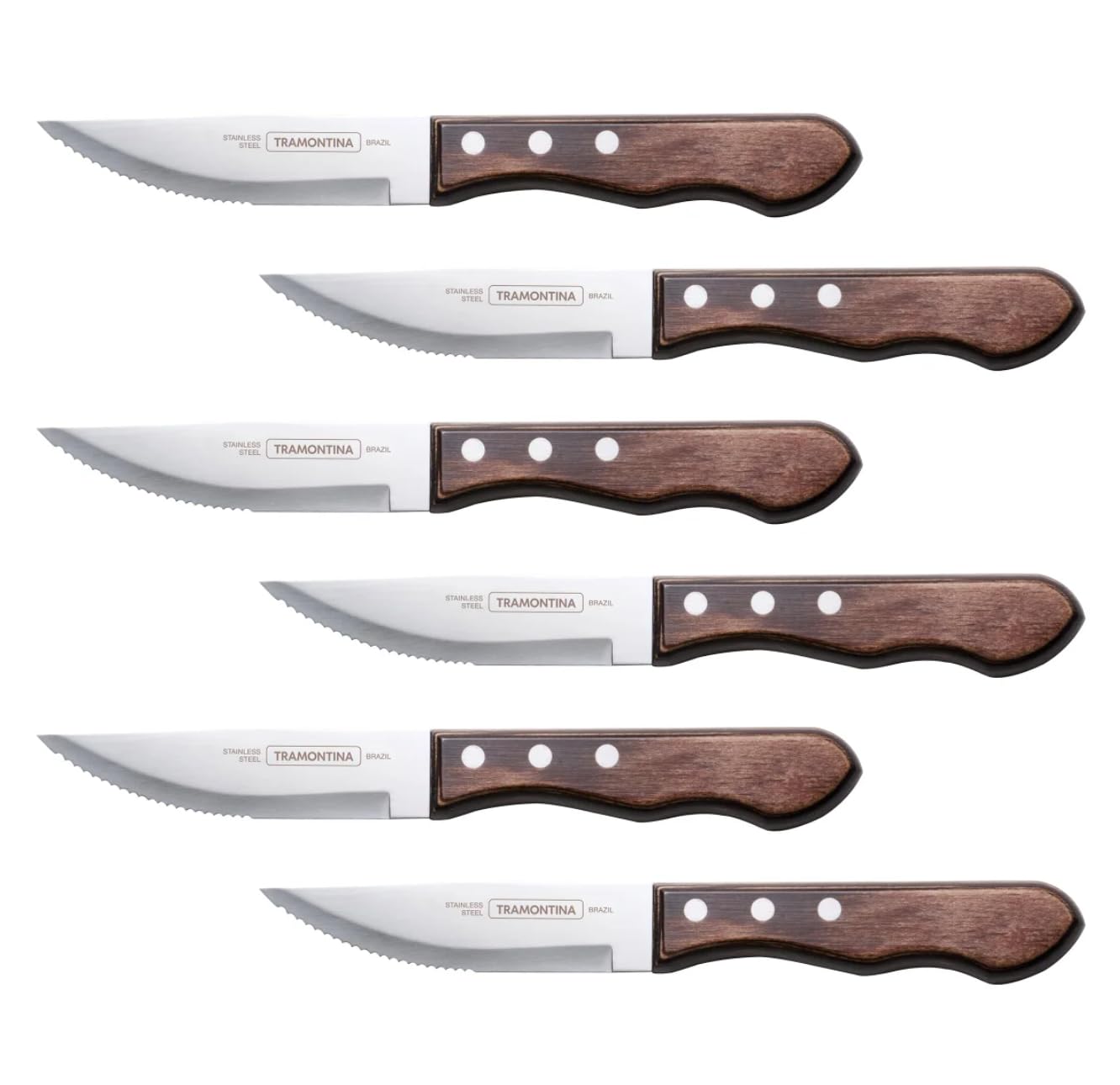 Tramontina 6-Piece Jumbo Steak Knife Set – Stainless Steel Blades with Ergonomic Handles