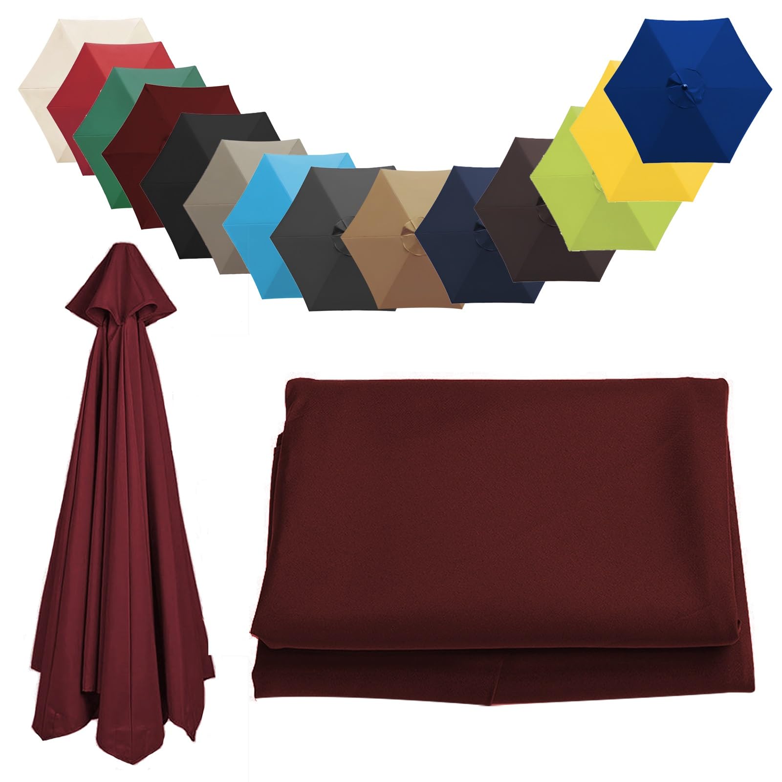 Replacement Parasol Canopy Sun Umbrella Replacement Cloth Replacement Parasol Fabric Cover For Garden Umbrella 2.0 m 2.7 m 3.0 m + 6 Arms/8 Arms(Color:Burgundy,Size:6 ribs-3.0 m(9.8ft))