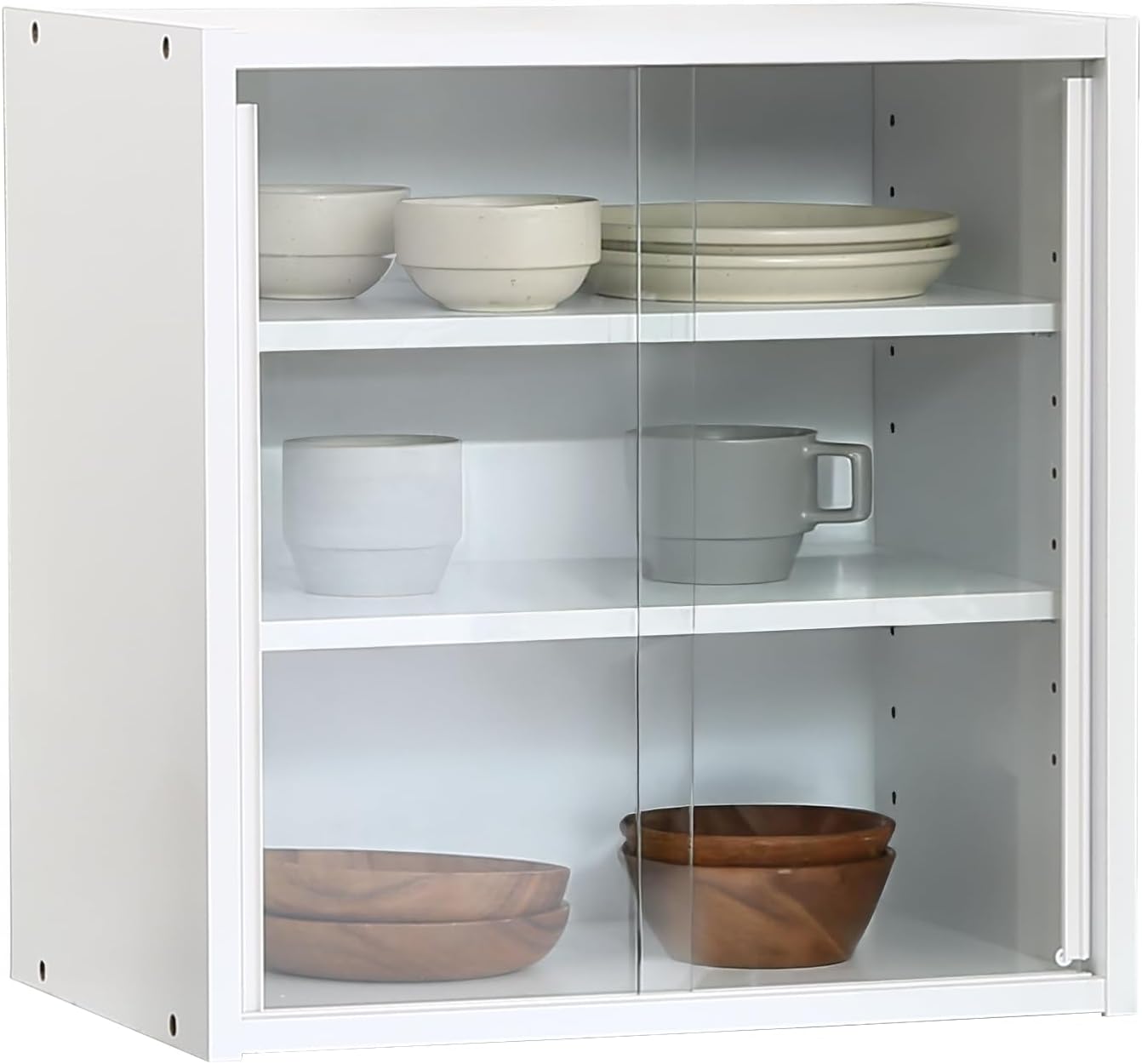 Fuji Boeki 99434 Cupboard, Kitchen Storage, Compact, Width 16.9 x Depth 11.4 x Height 17.3 inches (43 x 29 x 44 cm), White, Glass Door, Movable Shelf, Living Alone