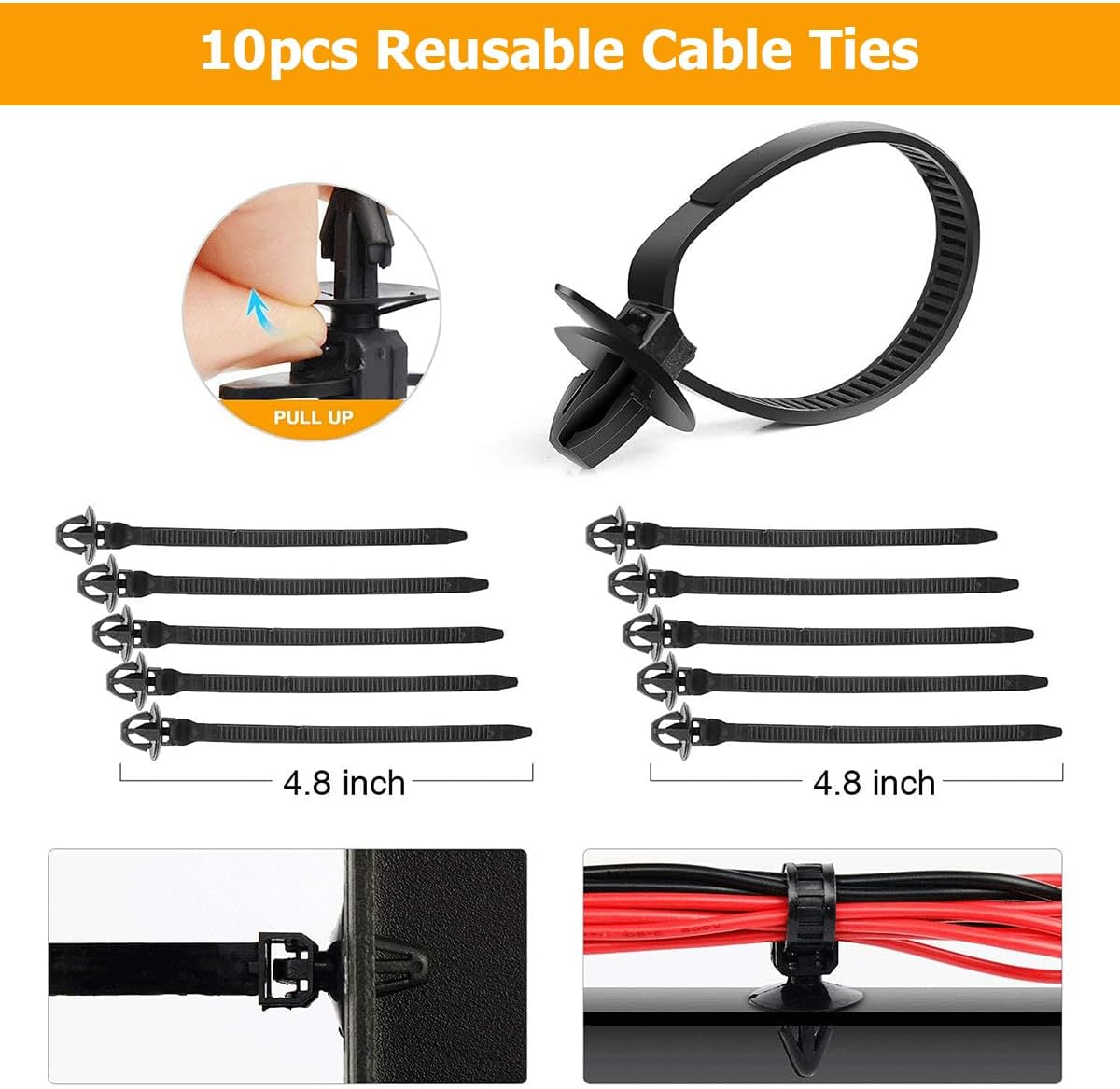 Bittwee 60PCS Car Wire Loom Harness Routing Clips Assortment, 6 Different Sizes Wiring Retainer Clip Replacement Parts Releasable Push Mounts Tie Wrap, Universal for Vehicle Boat Trailer UTV